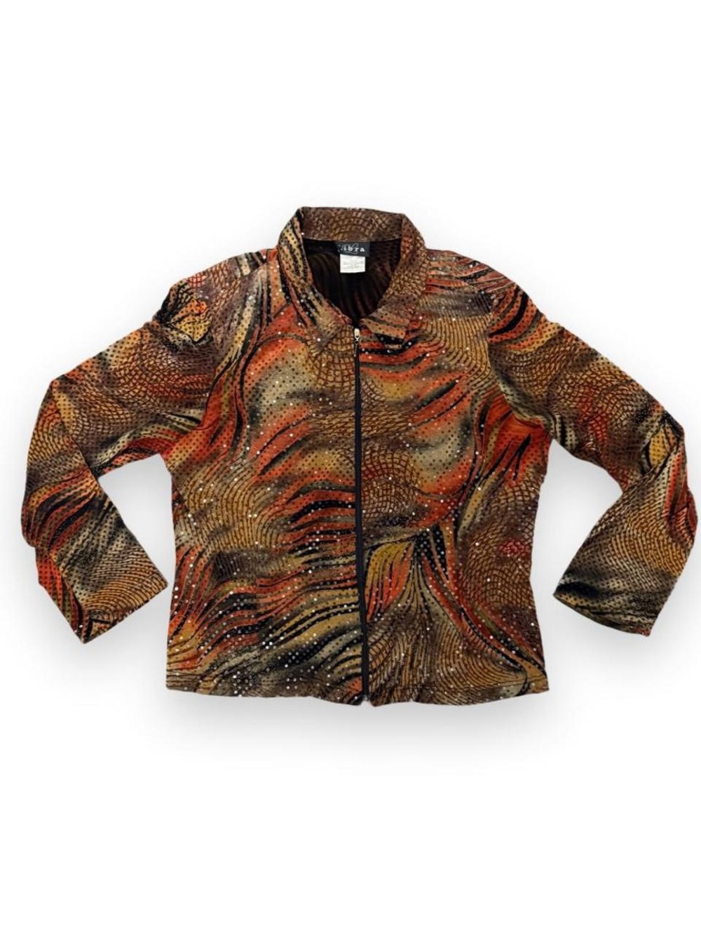 Vintage Libra Sequin Animal Print Zip Jacket Women’s Large Y2K Glam